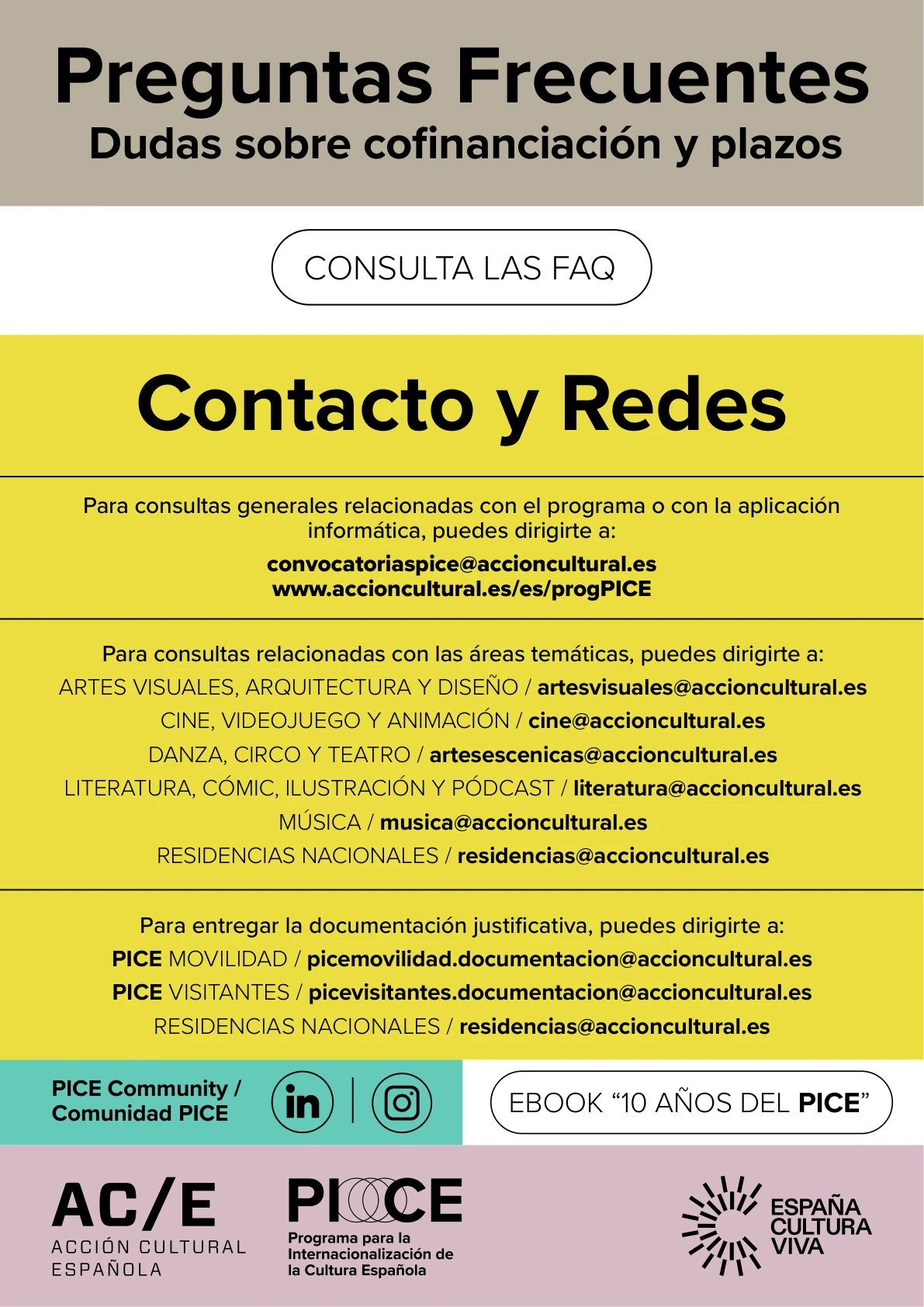Preguntas frecuentes, contacto y redes